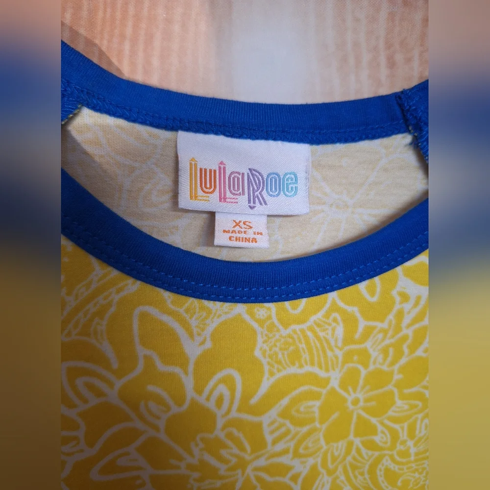 LuLaRoe Blue and Yellow Short Sleeve Tee - Picture 3 of 3